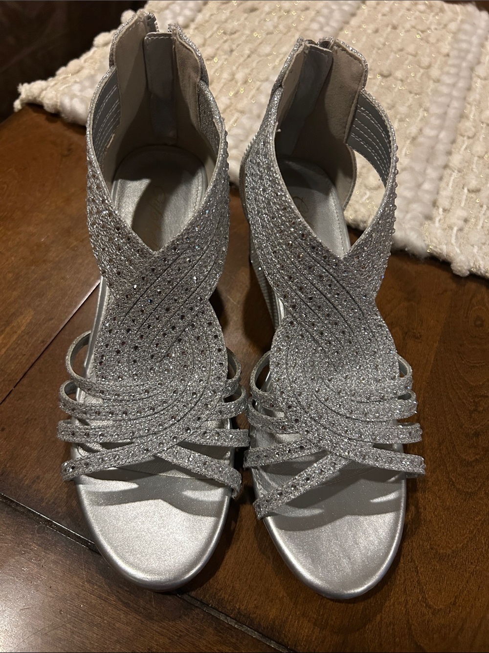Radiant Silver Rhinestone Strappy Heels for Women